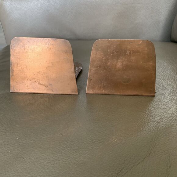 Vintage Hammered Copper Bookends Pair Rustic Tree Motif MCM Artsy Brutalist - Picture 9 of 16